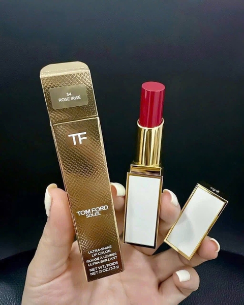 Son To.m For.d lì có dưỡng Soleil Ultra Shine Lip Color 34 Rose Irisé 3g Màu Đỏ Cherry