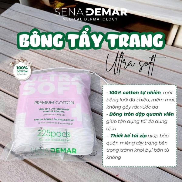 Bông Tẩy Trang SENADEMAR Premium Cotton Very Soft cotton Pad For Make Up Removel 225 Miếng