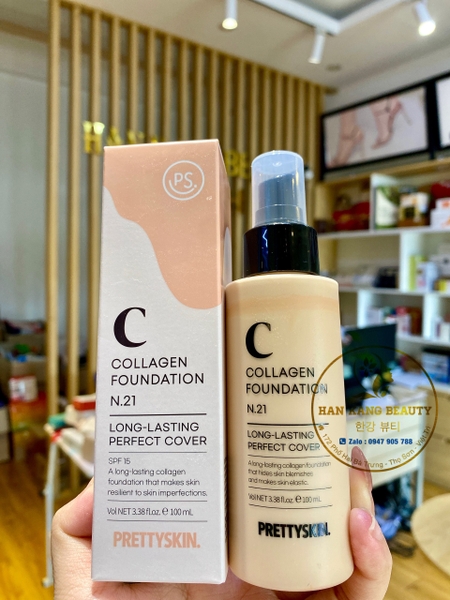 Kem nền mỏng mịn, lâu trôi PrettySkin Collagen Foundation Long Lasting Perfect Cover 100ml