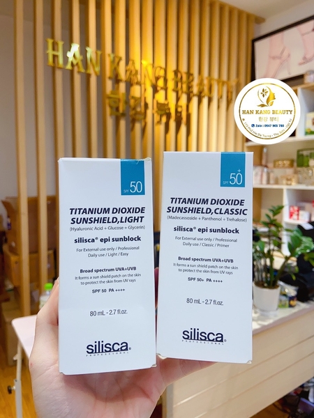 Kem chống nắng cho da treatment Silisca Tatinium Dioxide Sunshield EPI Sunblock SPF 50PA 80ml
