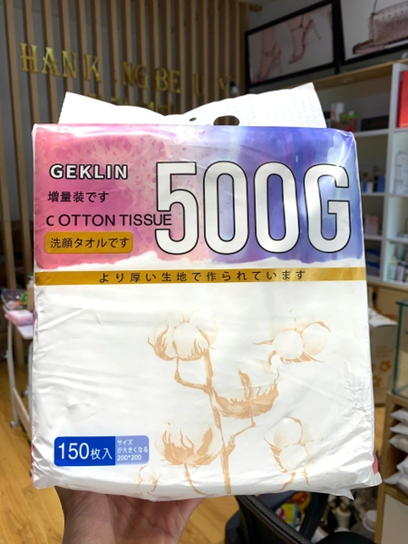 Khăn Geklin Cotton Tissue 500g: Khăn lau đa năng túi 150 khăn