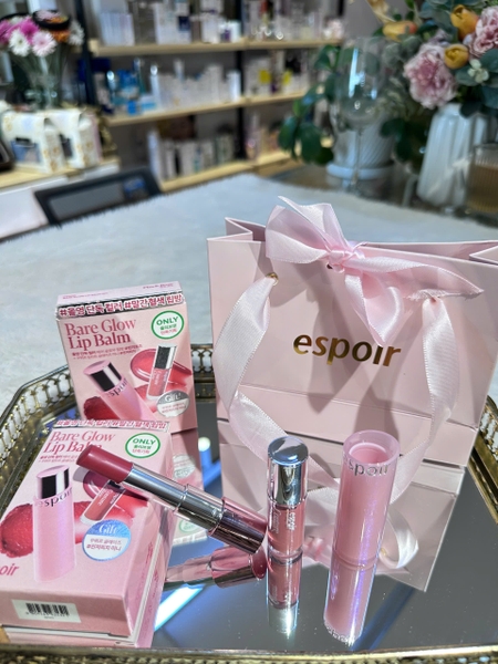 Set Son Dưỡng Có Màu Espoir Bare Glow Lip Balm 3g ( hồng đào pha đỏ nhẹ) Son Tint Espoir Couture Lip Tint Glaze Mini 2g (cam đào pha chút nâu đất)