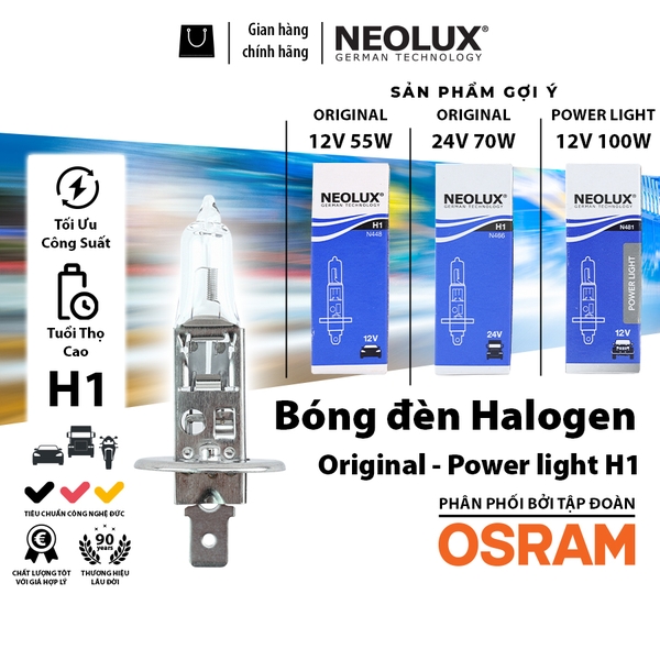 Bóng Đèn Halogen Power Light OSRAM NEOLUX H1 12V 24V - Nhập Khẩu Chính Hãng