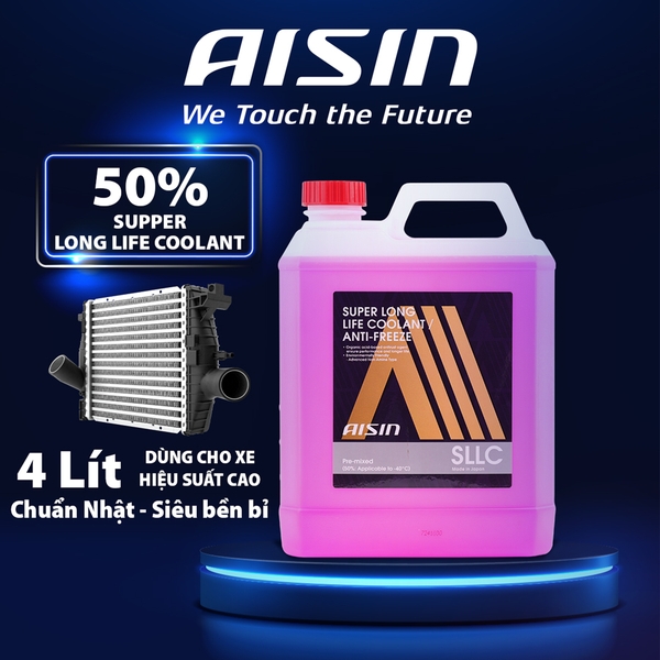 Nước Làm Mát Động Cơ Màu Hồng AISIN Super Long Life Coolant 50% 4 Lít SCPM50A4LPK - Nhập Khẩu Chính Hãng