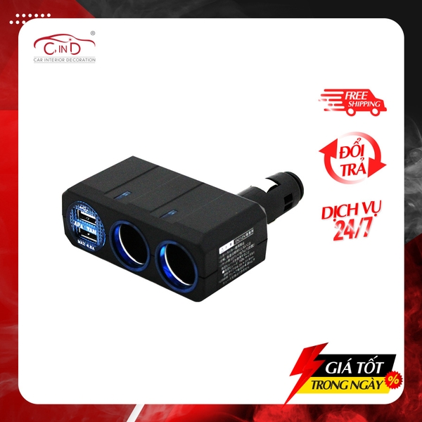 Bộ Chia Tẩu Ô Tô 2 Ổ Và 2 Cổng Usb Không Dây AIR-Q PZ-710 - Nhập Khẩu Chính Hãng