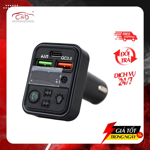 Tẩu Sạc Nhanh QC3.0 + PD 25W Kết Nối Bluetooth Nghe Nhạc MP3 2 Cổng USB Và 1 Cổng Type C CIND F18 25W - Nhập Khẩu Chính Hãng