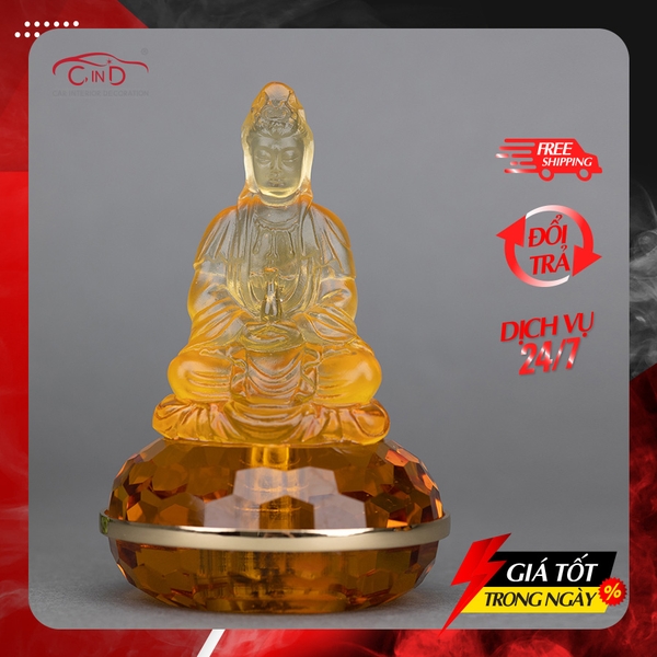 Tượng Trang Trí Cao Cấp CIND Quan Âm Ngọc Lưu Ly Đế Pha Lê - Nhập Khẩu Chính Hãng