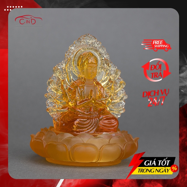 Tượng Trang Trí Cao Cấp CIND Quan Âm Thiên Thủ Hai Mặt Đài Sen Ngọc Lưu Ly - Nhập Khẩu Chính Hãng