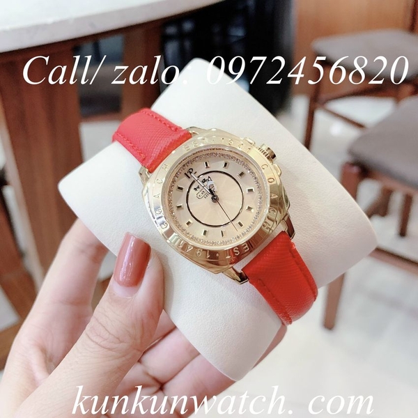 Đồng Hồ Nữ Coach Dây Da Đỏ Vỏ Vàng - 35mm KUNKUN WATCH