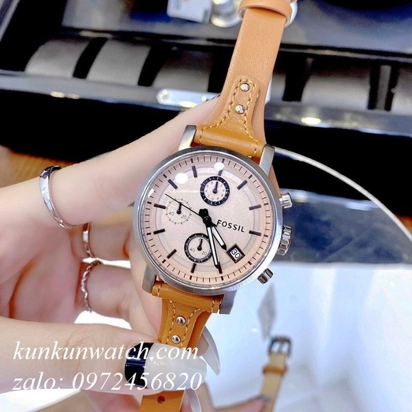 Đồng Hồ Nữ Fossil ES4046 Chronograph 3 Mặt Số Phụ Dây Da 38mm KUNKUN WATCH