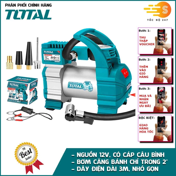 may-bom-lop-banh-xe-da-nang-nguon-12v-co-cap-noi-binh-total-ttac1406-day-dai-3m-