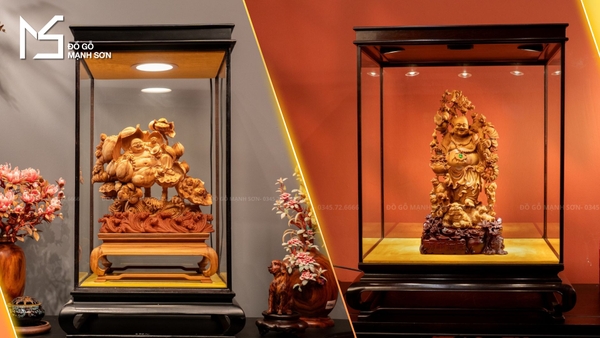 Top tượng gỗ may mắn, phong thủy trong không gian phòng khách