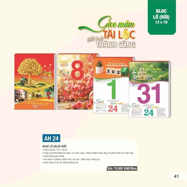 Bloc lịch lỡ rời AH24 13x19cm 2027