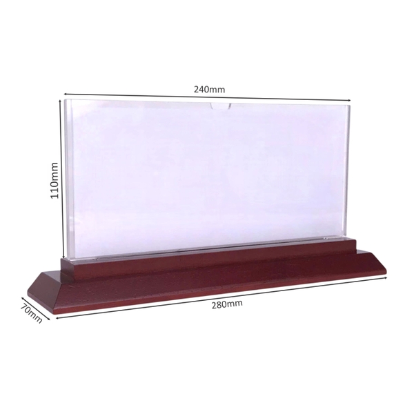 Bảng chức danh đế gỗ DG12 chân 2 cấp 280x70mm, thân trên 240x120mm