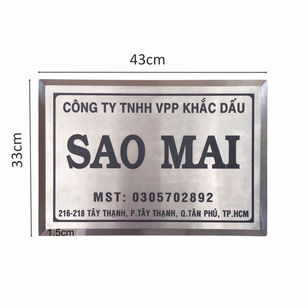 Bảng công ty inox ăn mòn có chân 40x30cm nền trắng xước chữ đen
