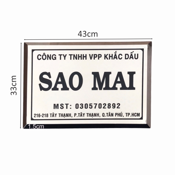 Bảng công ty inox ăn mòn có chân 40x30cm nền trắng bóng chữ đen
