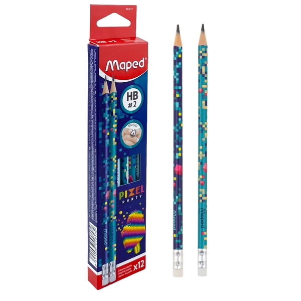 Bút chì gỗ Maped Pixel Party 851817 có gôm HB (12)
