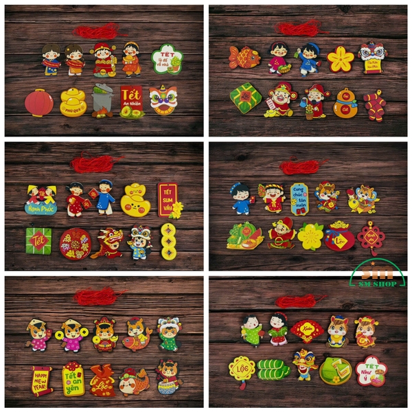 Set hình gỗ màu treo trang trí Tết BM 621349