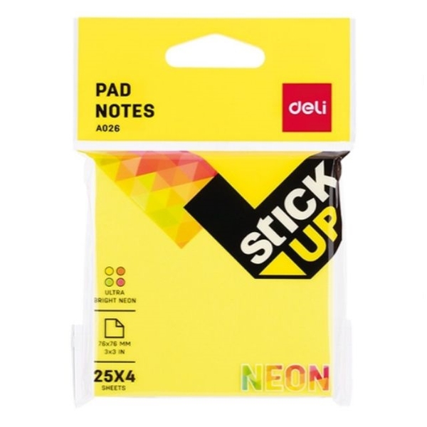 Giấy notes Deli A02602 3x3 4 màu neon (12)