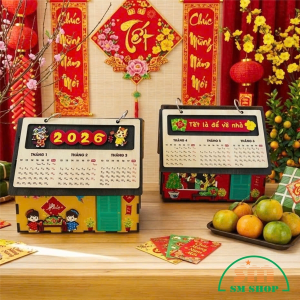 Lịch gỗ để bàn BM hình ngôi nhà