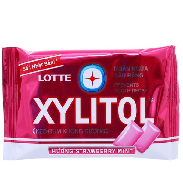 Kẹo gum không đường Lotte Xylitol Strawberry Mint 11.6g (15/300)