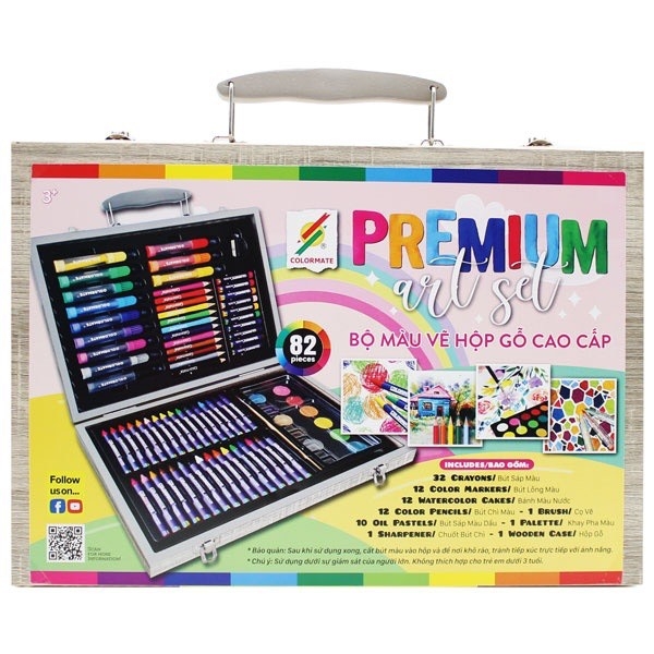 Bộ màu vẽ hộp gỗ Premium Art Set Colormate 82 chi tiết, văn phòng phẩm Bộ Màu Vẽ Hộp Gỗ Premium Art Set Colormate 82 Chi Tiết, Văn Phòng Phẩm