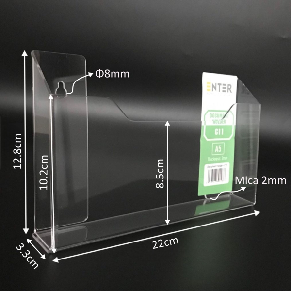 Kệ mica nhiều giấy treo tường Enter C11 21x15cm A5 ngang, hông 25mm (20)