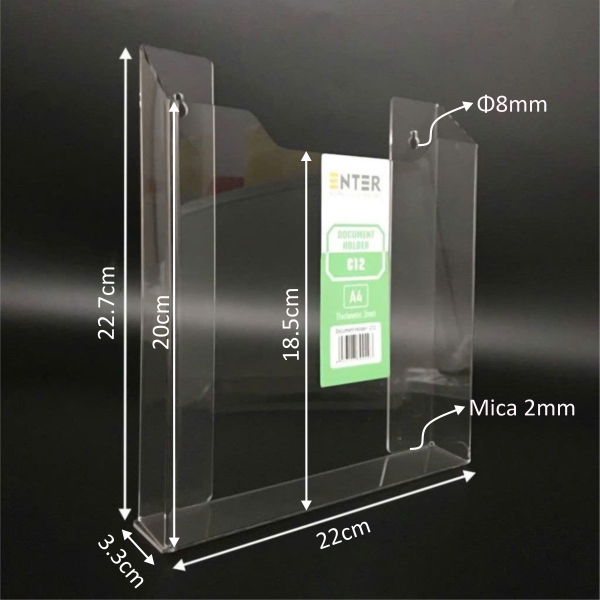 Kệ mica nhiều giấy treo tường Enter C12 21x30cm A4 đứng, hông 25mm (20)