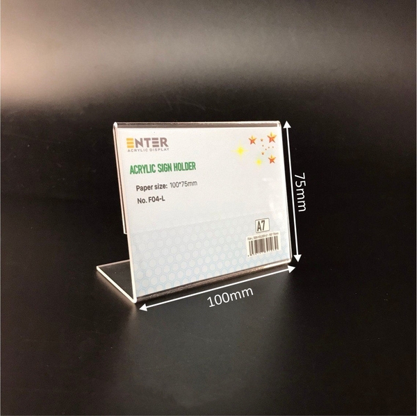Kệ mica 1 mặt Enter F04-L 100x75mm A7 ngang, Kệ menu chữ L, Khung thông tin sản phẩm, Khung bảng giá, Kệ trưng bày để bàn