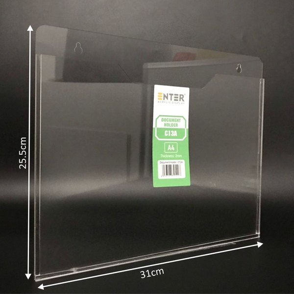 Kệ mica nhiều giấy treo tường Enter C13A 30x21cm A4 ngang, hông 3mm, có hậu mica (20)