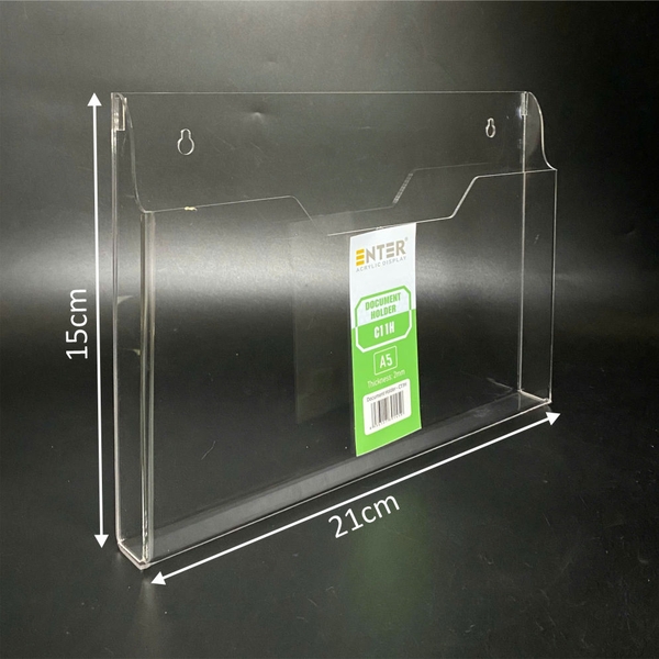 Kệ mica nhiều giấy treo tường Enter C11H 21x15cm A5 ngang, hông 25mm, có hậu mica