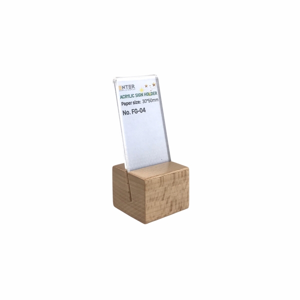 Kệ mica 1 mặt đế gỗ Enter FG-04 30x50mm, Kệ thông tin sản phẩm, Standee mica để bàn, Bảng quét mã QR Code