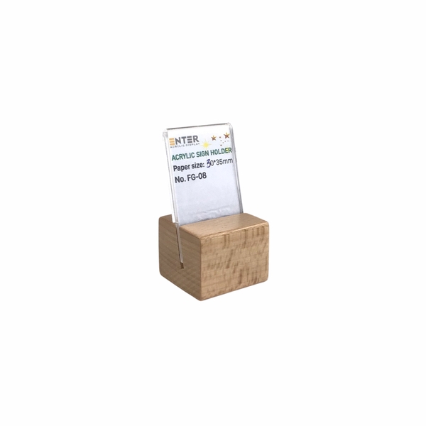 Kệ mica 1 mặt đế gỗ Enter FG-08 30x35mm, Kệ thông tin sản phẩm, Standee mica để bàn, Bảng quét mã QR Code