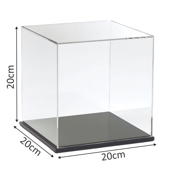 Hộp mica Enter BOX103 20x20x20cm mica dày 2mm, đế đen 5mmx2 vuông, Hộp trưng bày mô hình, Hộp mica trong chống bụi