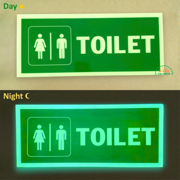 Bảng Toilet 15x35cm màng mica 0.5mm dán decal dạ quang, Bảng WC, Bảng chỉ dẫn lối thoát, Bảng Exit