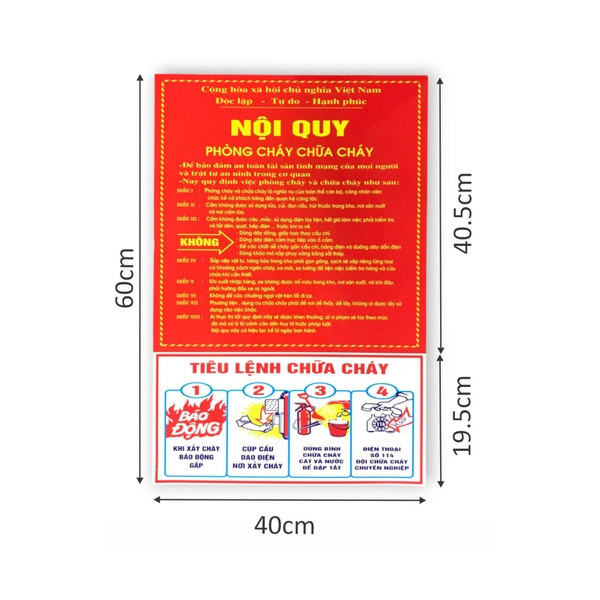 Bảng nội quy tiêu lệnh PCCC 40x60cm màng mica 0.5mm dán decal