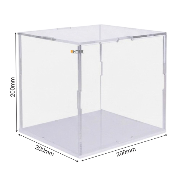 Hộp mica Enter BOX305 200x200x200mm dày 2mm đế 3mm, lắp ráp, Hộp trưng bày mô hình, Hộp mica trong chống bụi