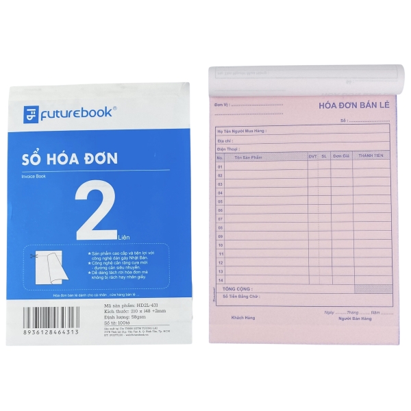 Hóa đơn bán lẻ Futurebook 14.8x21cm 2 liên 100 tờ (5/80)