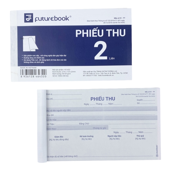 Phiếu thu Futurebook 21.4x12.5cm 2 liên 50 bộ  (5/80)