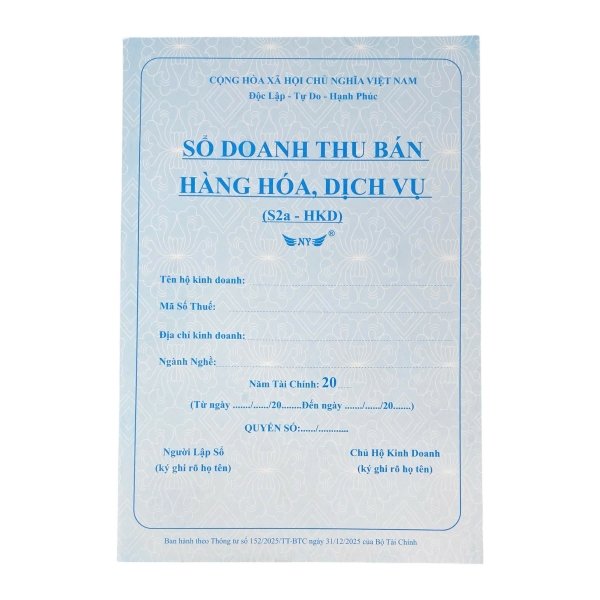 Sổ doanh thu bán hàng hoá, dịch vụ NY S2a-HKD 20x30cm 100 tờ A4 (5/25)