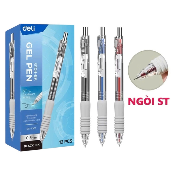 Bút gel Deli G104, Bút bi nước, Viết mực nước, Bút mực gel (12/144)