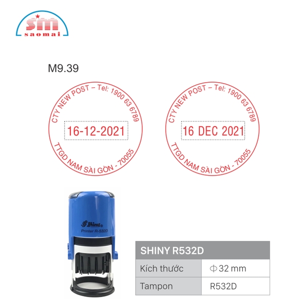 Dấu bưu điện Shiny R532D có ngày tháng năm