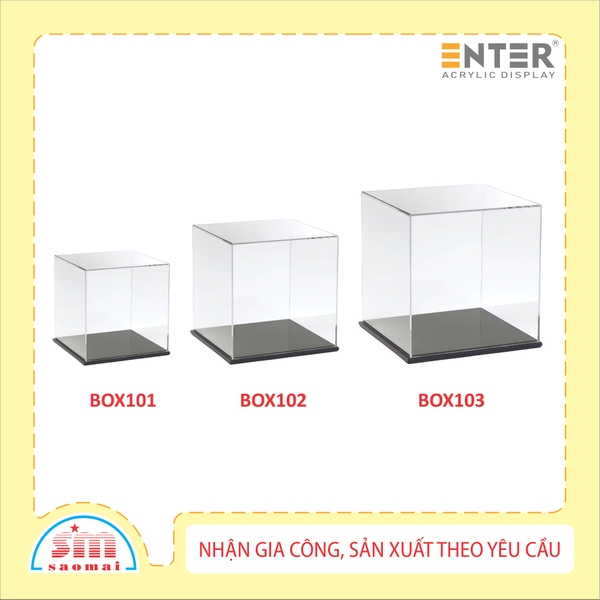 Hộp mica Enter BOX101/ BOX102 / BOX103 mica dày 2mm, đế đen 5mmx2 vuông