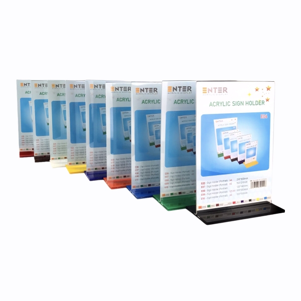 Kệ mica 2 mặt Enter E06 210x300mm đế lùa A4, Kệ menu nhà hàng, Standee mica để bàn, Bảng quét mã QR Code