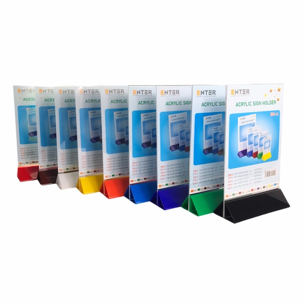 Kệ mica 2 mặt Enter E06-A 210x300mm đế lùa uốn chân chữ A, Kệ menu nhà hàng, Standee mica để bàn, Bảng quét mã QR Code
