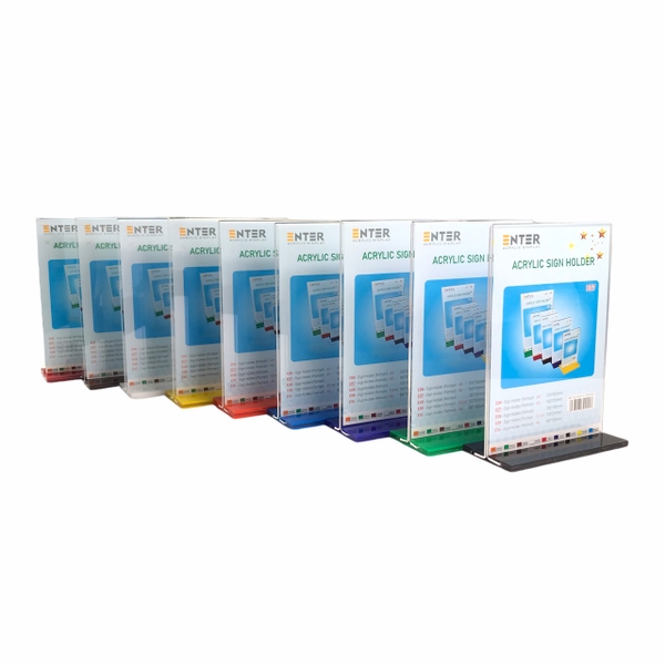 Kệ mica 2 mặt Enter E07 150x210mm đế lùa A5 đứng, Kệ menu nhà hàng, Standee mica để bàn, Bảng quét mã QR Code