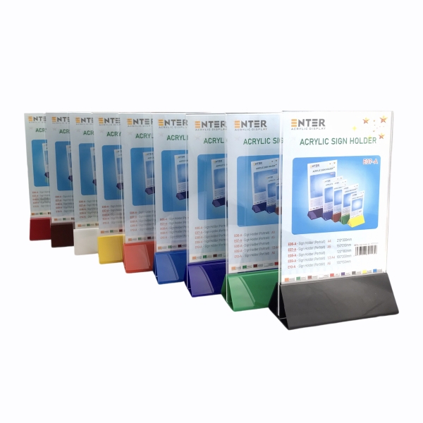 Kệ mica 2 mặt Enter E07-A 150x210mm đế lùa uốn chân chữ A, Kệ menu nhà hàng, Standee mica để bàn, Bảng quét mã QR Code