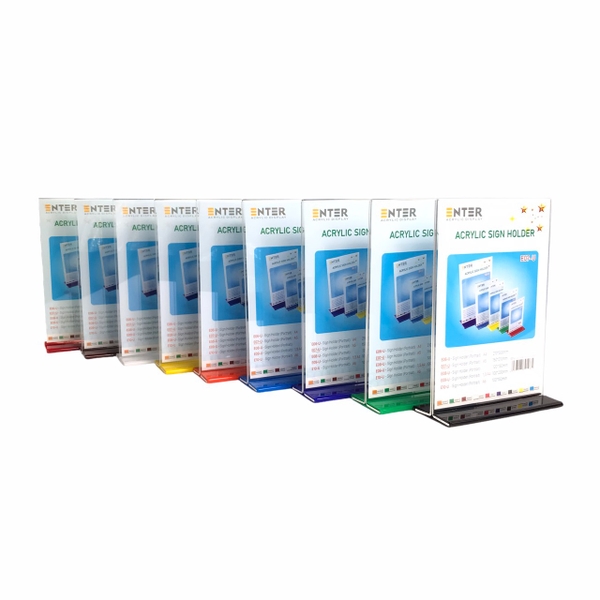 Kệ mica 2 mặt Enter E07-U 150x210mm đế lùa uốn bằng A5 đứng, Kệ menu nhà hàng, Standee mica để bàn, Bảng quét mã QR Code