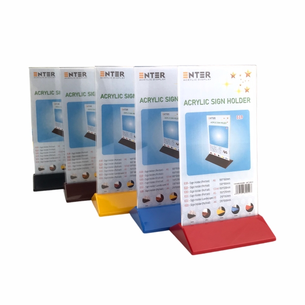 Kệ mica 2 mặt Enter E19 100x180mm đế màu, Kệ menu nhà hàng, Standee mica để bàn, Bảng quét mã QR Code