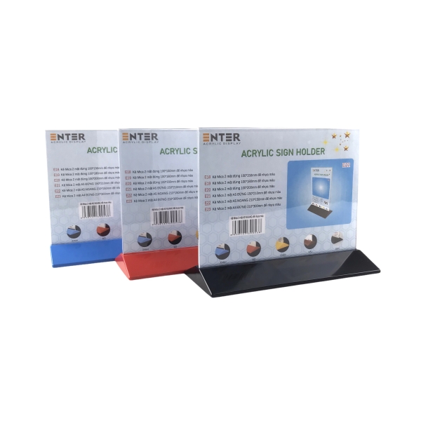 Kệ mica 2 mặt Enter E22 210x150mm đế màu A5 ngang, Kệ menu nhà hàng, Standee mica để bàn, Bảng quét mã QR Code